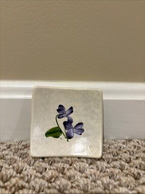Salt Marsh Pottery Hand-Painted Violet Floral Trinket Dish - Cream & Purple